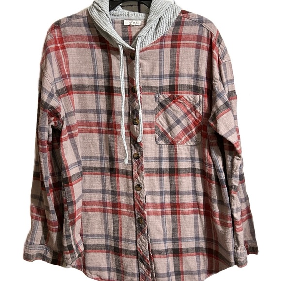Women’s Maurices Size XL Pink Button Front Flannel Hoodie Barely Worn! - Picture 1 of 4